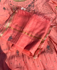 Roohani – Peach Handcrafted Mukaish Gown Set - Semi Stiched - Semi Stiched, Peach