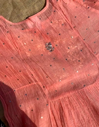 Roohani – Peach Handcrafted Mukaish Gown Set - Semi Stiched - Semi Stiched, Peach