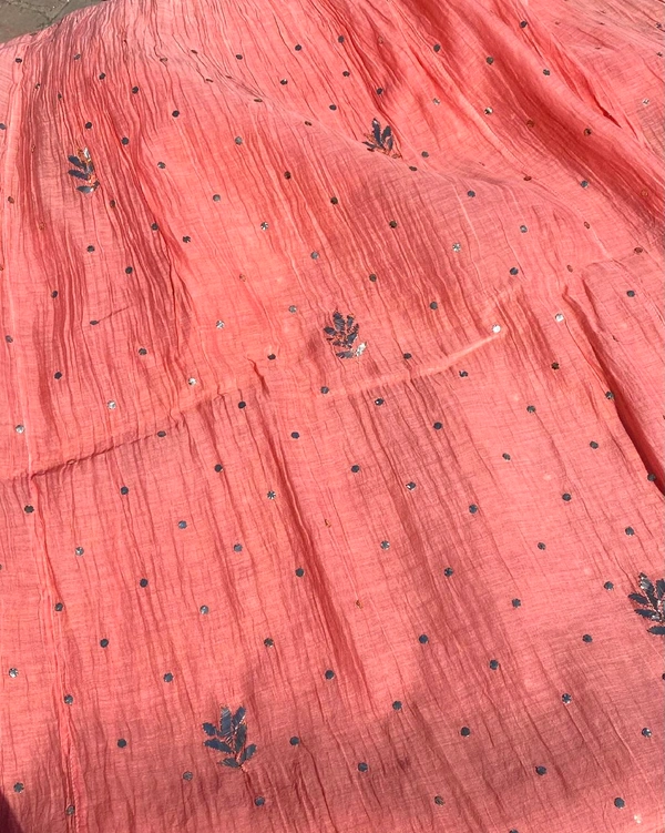 Roohani – Peach Handcrafted Mukaish Gown Set - Semi Stiched - Semi Stiched, Peach