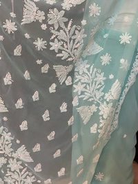 Sea Green Chikankari White Embroidered Saree - Sea Green