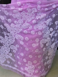 Pink Chikankari White Embroidered Saree - Pink