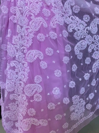 Pink Chikankari White Embroidered Saree - Pink