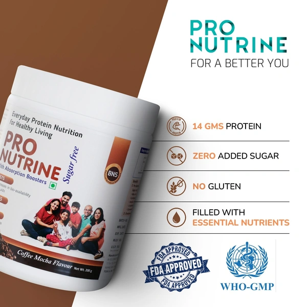 Cutis PRO NUTRINE Everyday Protein Nutrition Family Pack of 2 | Coffee Mocha Flavour | Sugar-Free | No Gluten | Essential Nutrients | Zero Added Sugar - 2 x 200 Grams, 2