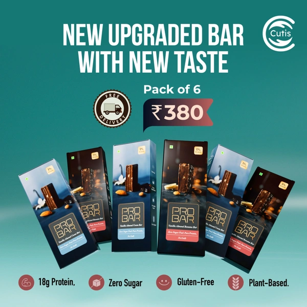 Cutis PRO BAR Pack of 6 Each 50g | 18g Plant-Based Protein | Sugar-Free  Gluten-Free | New Enhanced Taste | Vanilla Almond Banana & Vanilla Almond Cocoa Bars - 50 Grams Each, 6