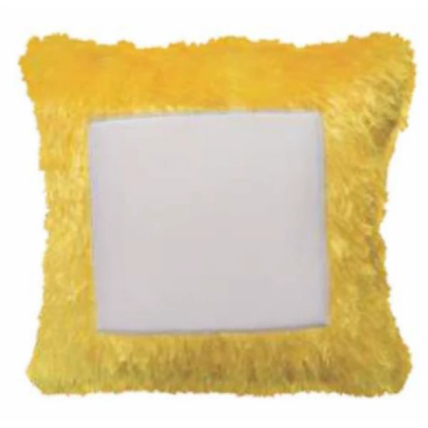 Fur Pillow - Square Shape - Yellow