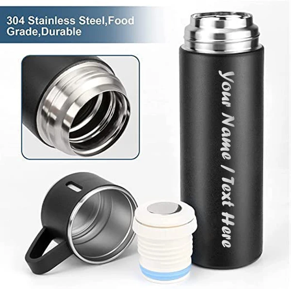 Vacuum Flask Set With 3 Cups - Black Color