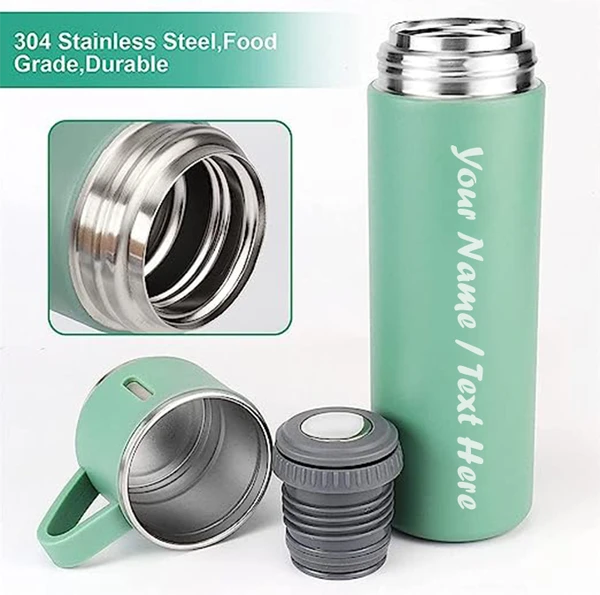 Vacuum Flask Set With 3 Cups - Green Color