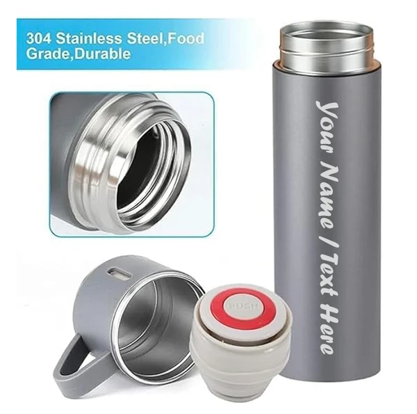 Vacuum Flask Set With 3 Cups - Grey Color
