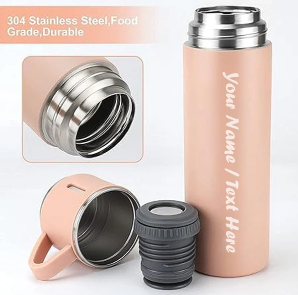 Vacuum Flask Set With 3 Cups - Peach Color