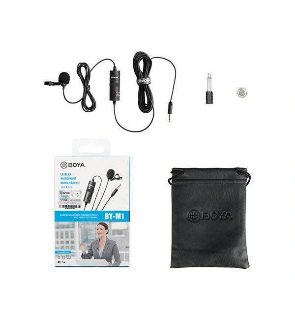 BOYA By-m1 3.5mm Electret Condenser Microphone with 1/4" Adapter for Smartphones, DSLR, Camcorders Microphone - Black