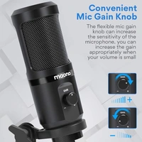 MAONO AU-PM461TR USB Condenser Unidirectional Mic for PC and Singing, Recording Microphone with Mic Gain for Gaming, Podcast, Studio, Vlogging (Black) - Black