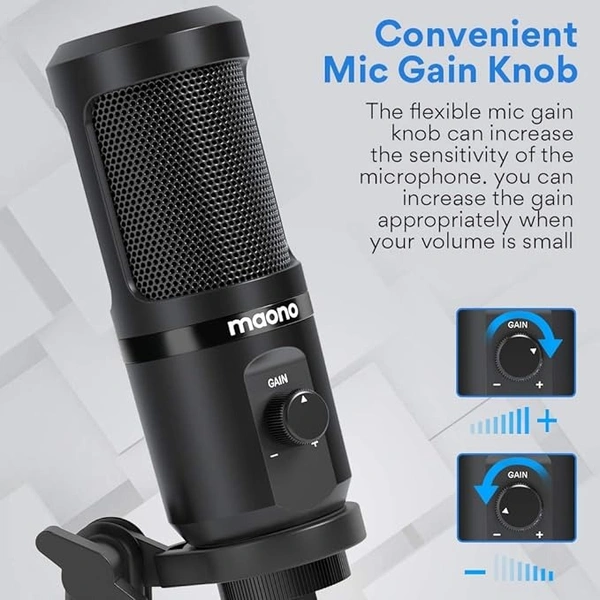 MAONO AU-PM461TR USB Condenser Unidirectional Mic for PC and Singing, Recording Microphone with Mic Gain for Gaming, Podcast, Studio, Vlogging (Black) - Black