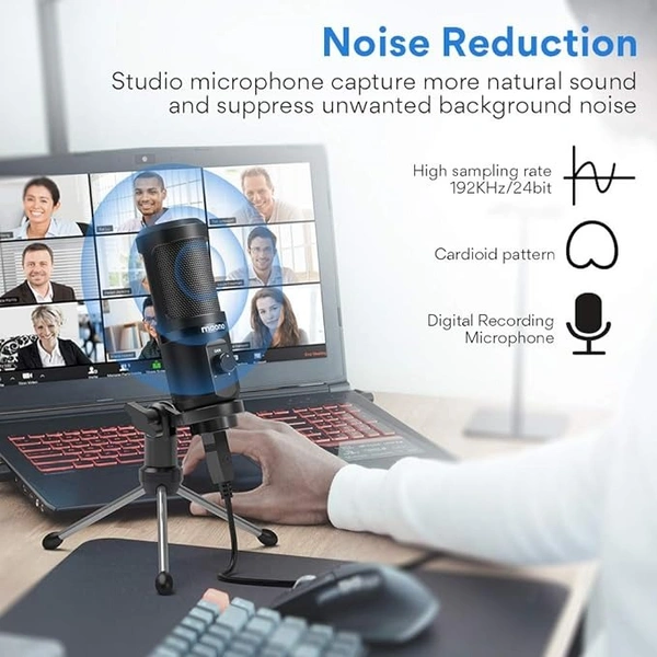 MAONO AU-PM461TR USB Condenser Unidirectional Mic for PC and Singing, Recording Microphone with Mic Gain for Gaming, Podcast, Studio, Vlogging (Black) - Black