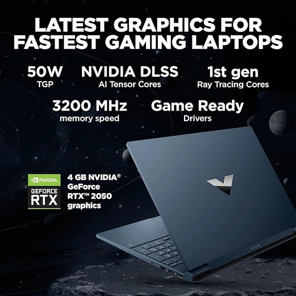 HP Victus Gaming Laptop, 12th Gen Intel Core i5-12450H, 4GB RTX 2050 GPU, 15.6-inch (39.6 cm), FHD, IPS, 144Hz, 8GB DDR4, 512GB SSD, Backlit KB, B&O, Dual Speakers (MSO, Blue, 2.37 kg), fa1132TX - Blue