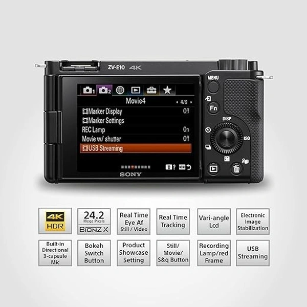 Sony Alpha ZV-E10L 24.2 Mega Pixel Interchangeable-Lens Mirrorless vlog Optical zoom Camera with 16-50mm Lens - Black