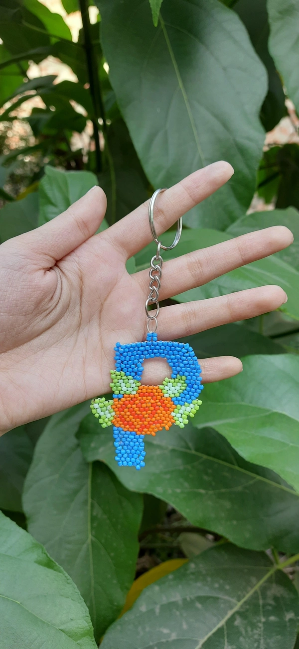 Name Initial Beaded Keychain  - E