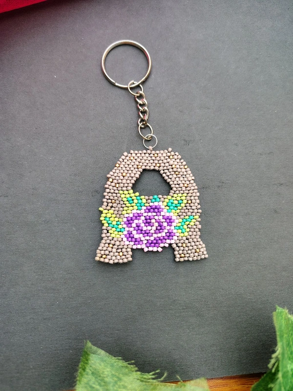 Name Initial Beaded Keychain  - A