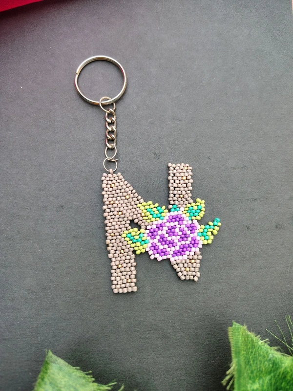 Name Initial Beaded Keychain  - N