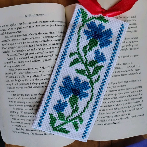 Blue Floral Embroidery Bookmark 