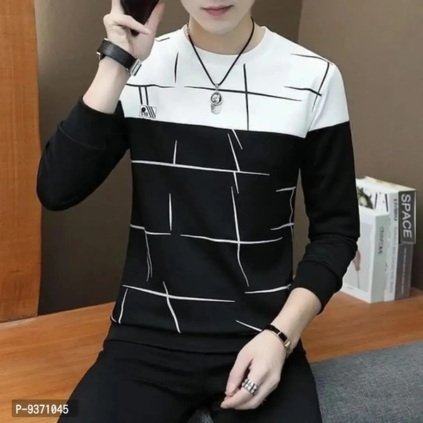 Elegant Cotton And White Round Neck Printed Full Sleeves T-shirt for Men/boy.. - White, XL