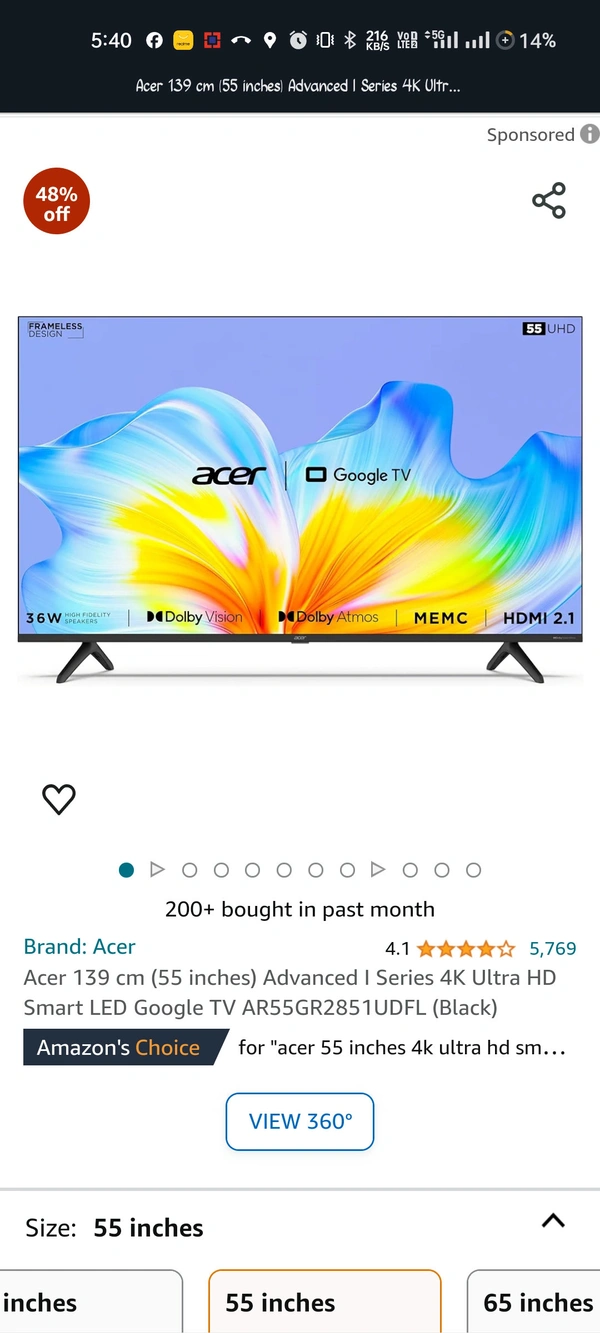 Acer 55ich  - Black, 55