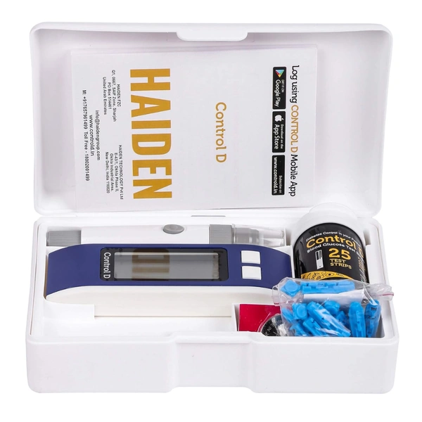 Control D Blue Glucometer Blood Glucos Sugar Testing Monitor Machine with 25 Strips