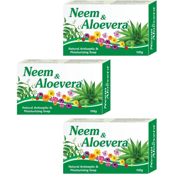 Pil India Pil Neem and Aloevera Soap | Natural Antiseptic & Moisturizing Soap with Neem and Aloevera | Fights Acne, Skin Infections, Itchiness & Skin Irritations (100 gm Each) (Pack of 3)