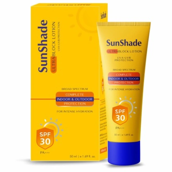 Leeford Healthcare Ltd Sunshade Ultra Block Sunscreen Lotion SPF 30 PA+++| Broad Spectrum | UVA+UVB Protection | For All Skin Types - 50ml