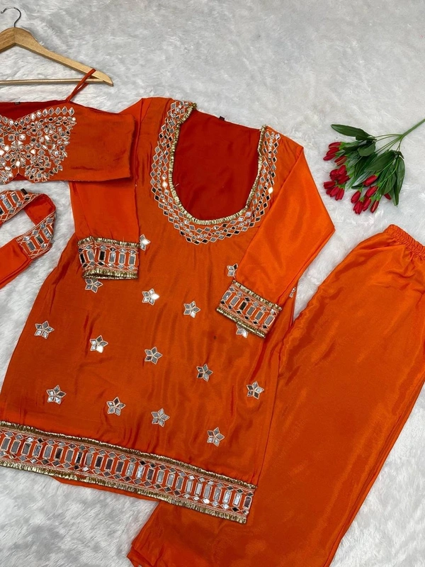 DESI HOOR Women’s Orange Embroidered Kurta Palazzo Set with Dupatta | Festive Ethnic Wear for Women - West Side, M