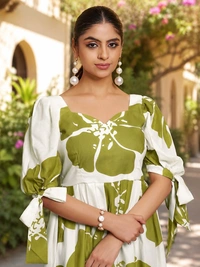 DESIHOOR Women Floral Printed Maxi Dress | Western Long Flared Dress for Women | Casual & Party Wear - Feijoa, XXL