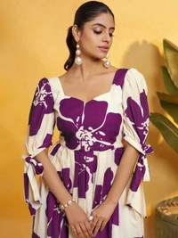 DESIHOOR Women Floral Printed Maxi Dress | Western Long Flared Dress for Women | Casual & Party Wear - Purple Heart, S