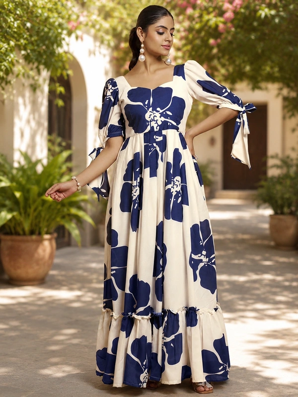 DESIHOOR Women Floral Printed Maxi Dress | Western Long Flared Dress for Women | Casual & Party Wear - Biscay, XL