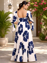 DESIHOOR Women Floral Printed Maxi Dress | Western Long Flared Dress for Women | Casual & Party Wear - Biscay, S