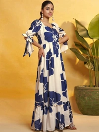 DESIHOOR Women Floral Printed Maxi Dress | Western Long Flared Dress for Women | Casual & Party Wear - Biscay, L