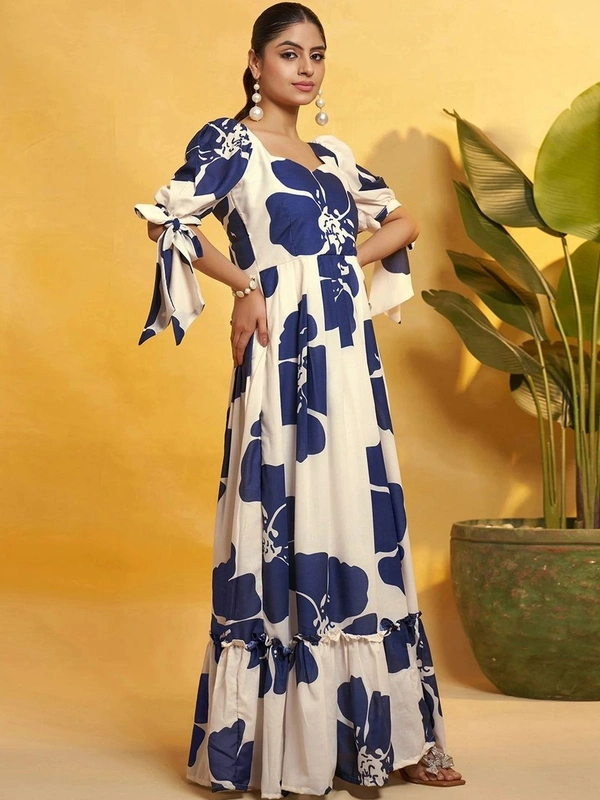 DESIHOOR Women Floral Printed Maxi Dress | Western Long Flared Dress for Women | Casual & Party Wear - Biscay, M