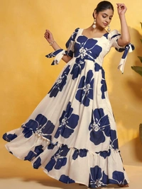 DESIHOOR Women Floral Printed Maxi Dress | Western Long Flared Dress for Women | Casual & Party Wear - Biscay, XXL