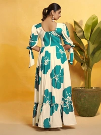 DESIHOOR Women Floral Printed Maxi Dress | Western Long Flared Dress for Women | Casual & Party Wear - Bright Turquoise, XXL