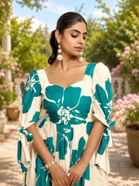 DESIHOOR Women Floral Printed Maxi Dress | Western Long Flared Dress for Women | Casual & Party Wear - Bright Turquoise, L