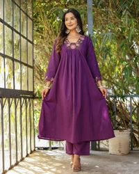 DESIHOOR Women’s Embroidered Kurta Set with Dupatta | Purple Rayon Slub | Festive & Party Wear - Cherry Pie, M