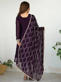 DESIHOOR Women Embroidered Wine Kurta Pant Dupatta Set | Ethnic Festive Wear Suit Set for Women - Valentino, M