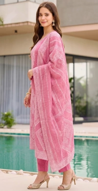 DESIHOOR Women Pure Cotton Jacquard Kurta Pant Dupatta Set | Elegant Ethnic Suit Set for Women - Hot Pink, S