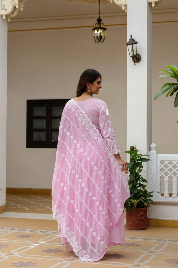 DESIHOOR Women Embroidered Pure Mal Cotton Anarkali Kurta Set with Dupatta | Floral Embroidery Ethnic Wear - Lavender Rose, XL