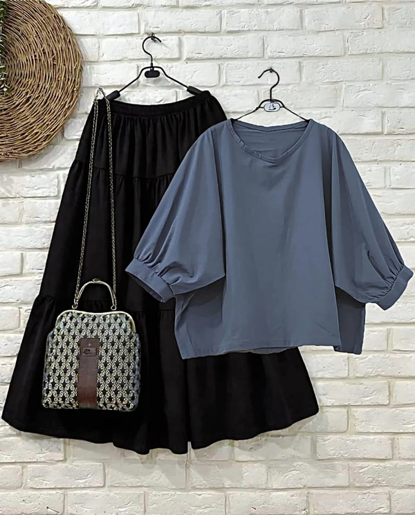 DESI HOOR Women’s Solid Top with Skirt | Western & Ethnic Fusion Wear - Black, XXL