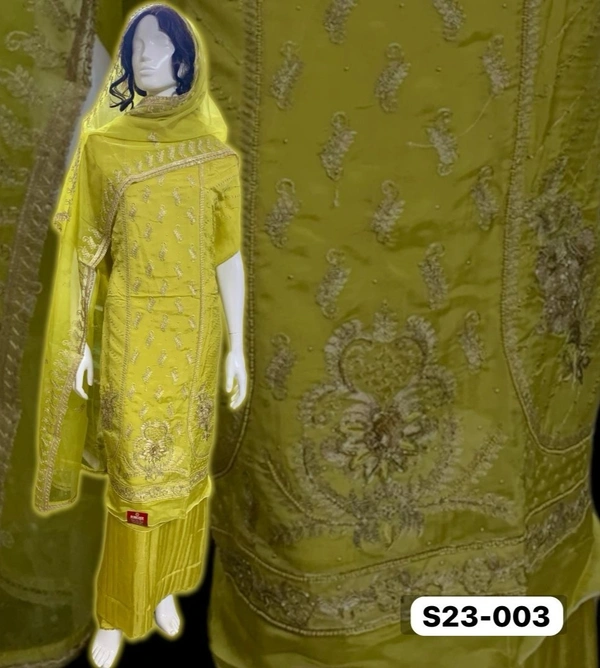 Light Green Silk Organza Embroidered Unstitched Suit