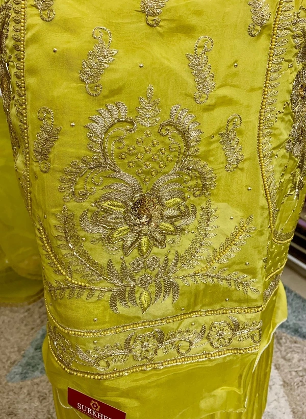 Light Green Silk Organza Embroidered Unstitched Suit