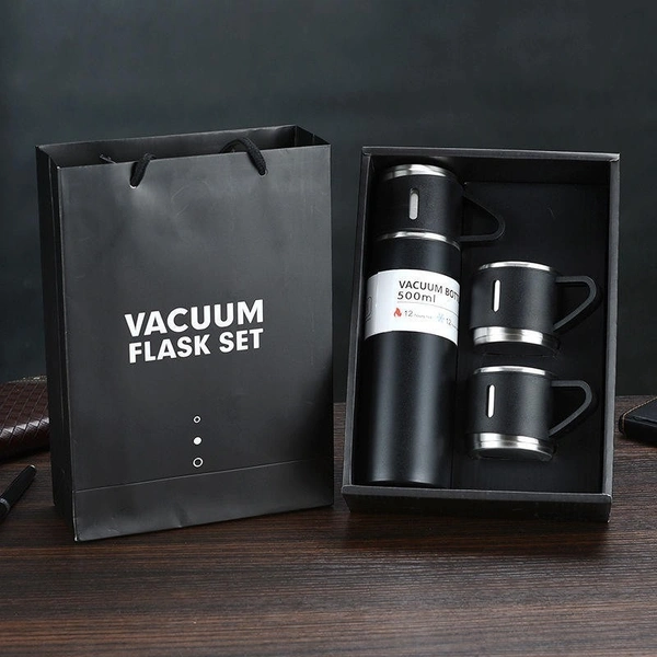 Gift Tech Vacuum Flask set Gift Set 500 ml Flask  (Pack of 3, Black, Steel)