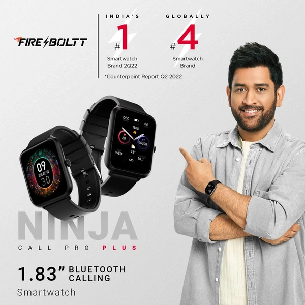 Fire-Boltt Ninja Call Pro Plus 1.83" Smart Watch With Bluetooth Calling, AI Voice Assistance, 100 Sports Modes IP67 Rating, 240 * 280 Pixel High Resolution Unboxed - Black