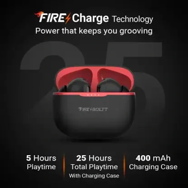 Fire-Boltt Fire Pods Ninja Pro 402 Earbuds TWS, Crisp Calling, Voice Assistant 10mm Driver Bluetooth Headset  (Black Red, True Wireless) - Black