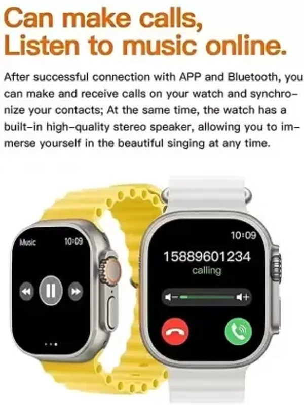 T800 Ultra Gunjan Sales New T800 Ultra Smart Watch with Bluetooth Calling, wireless charging pad Smartwatch  (Orange Strap, Free Size) - California