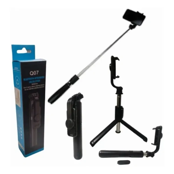 Meckwell Q07 Bluetooth Integrated Selfie Stick Wireless Bluetooth Remote Control for All Smartphone Bluetooth Selfie Stick (Black, Remote Included) - Black